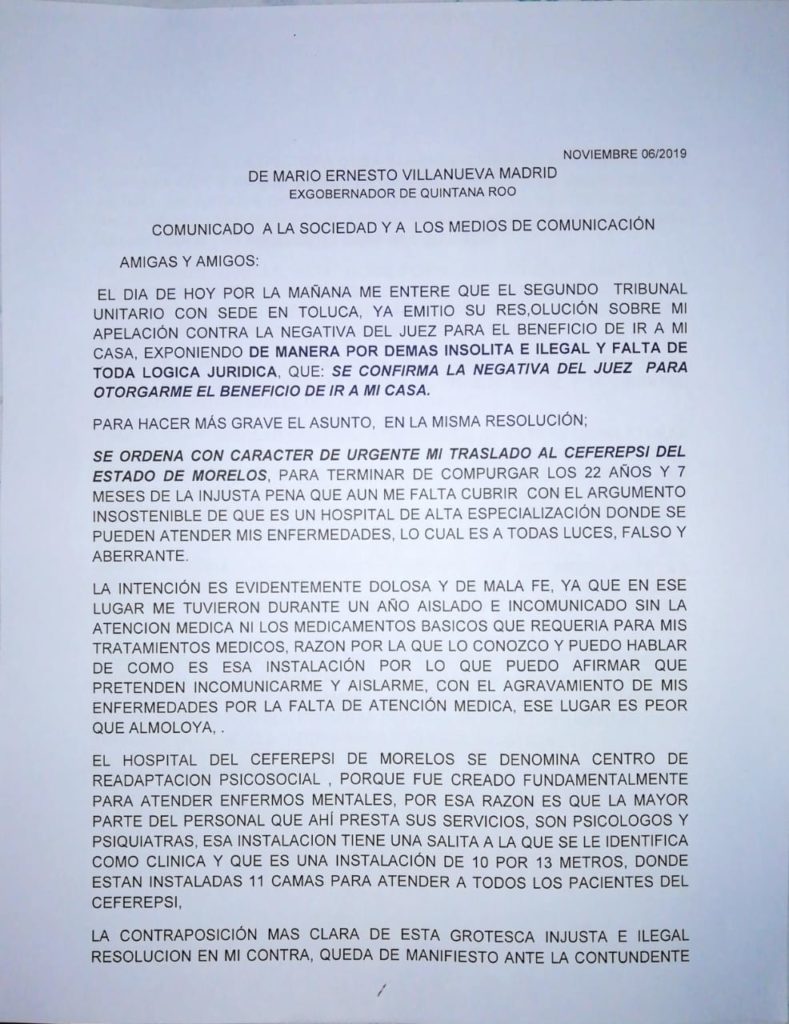 Carta de Mario Villanueva (parte 1)