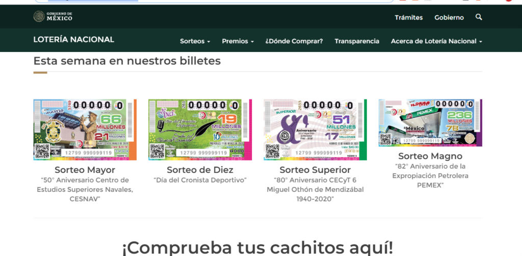 Imagen del sitio de la Lotería Nacional