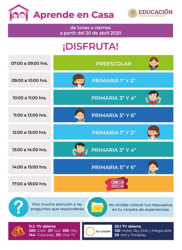 Horarios de AprendeEnCasa para preescolar y primaria