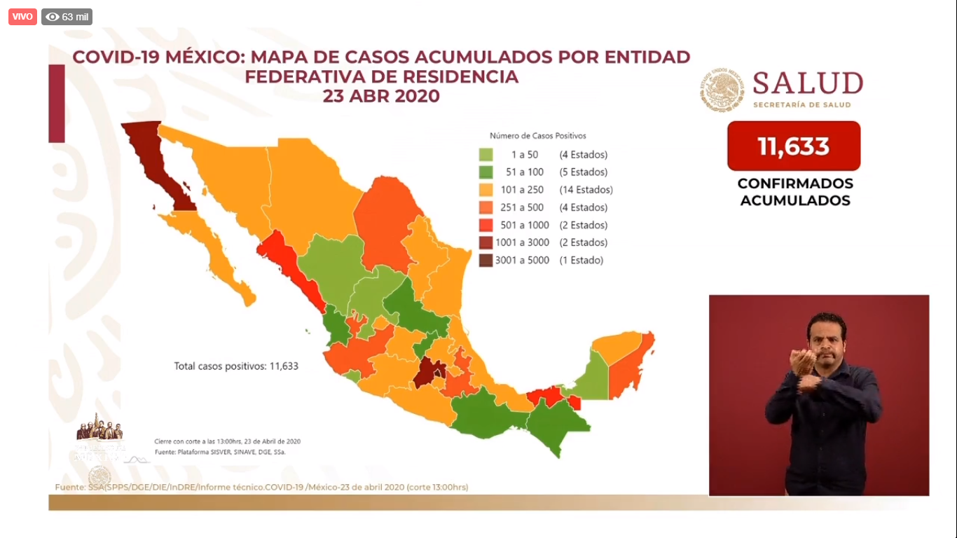 Mapa de casos acumulados al 23 de abril