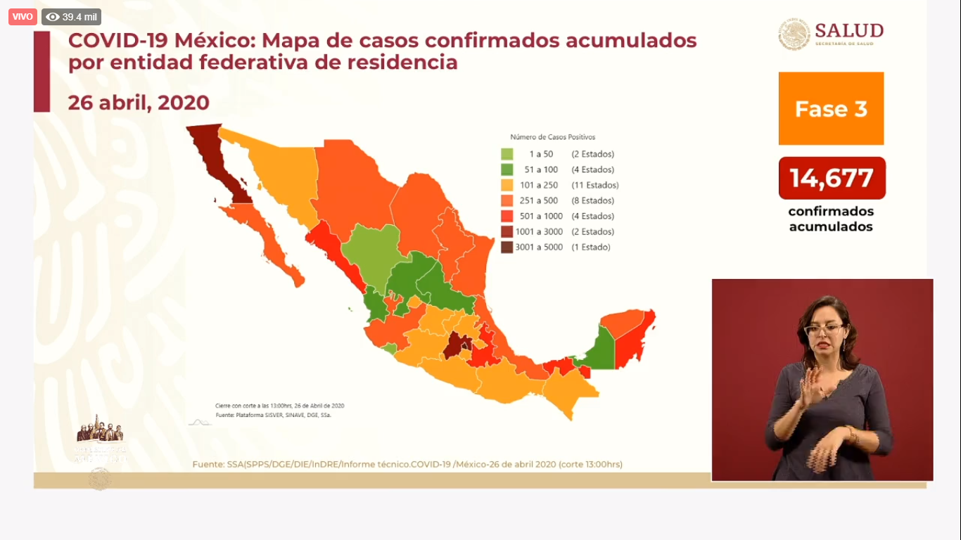 Mapa de casos confirmados al 26 de abril