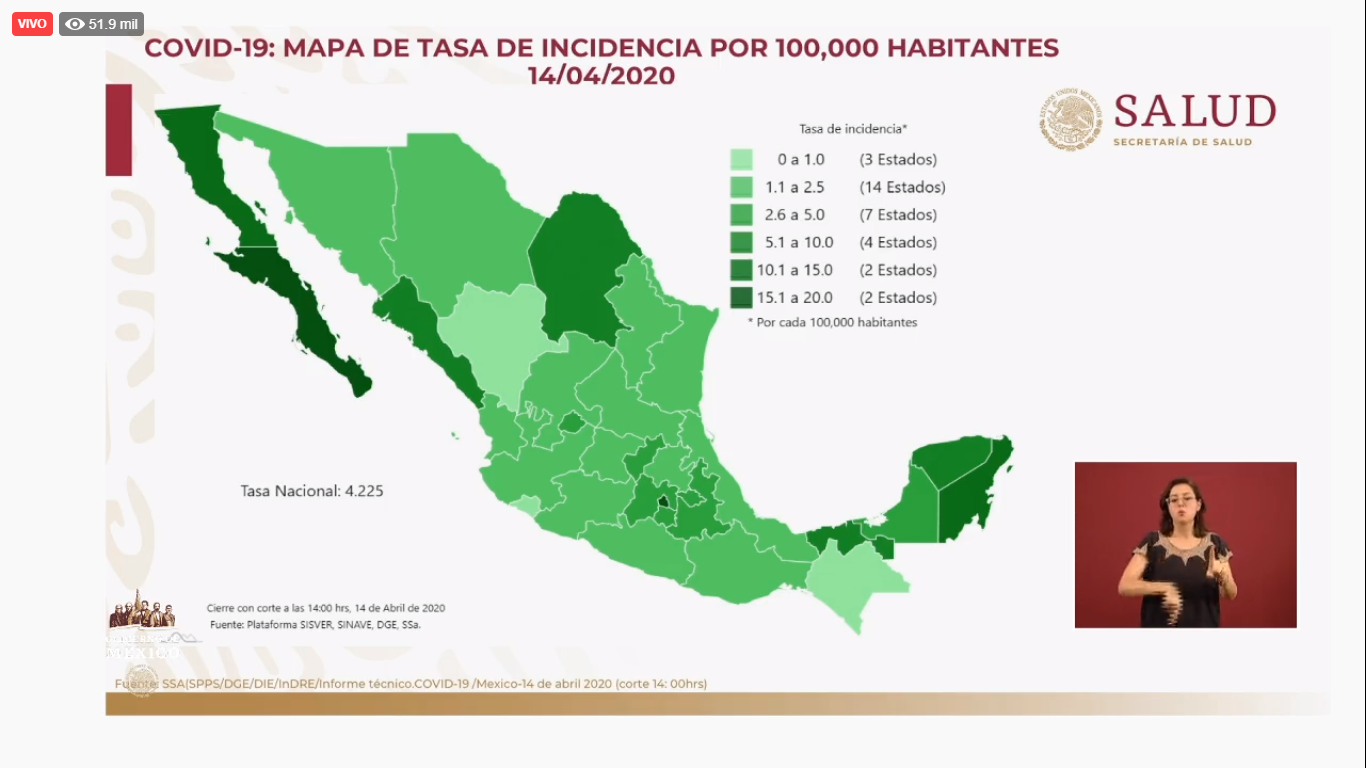 Mapa de tasa de incidencia al 14 de abril