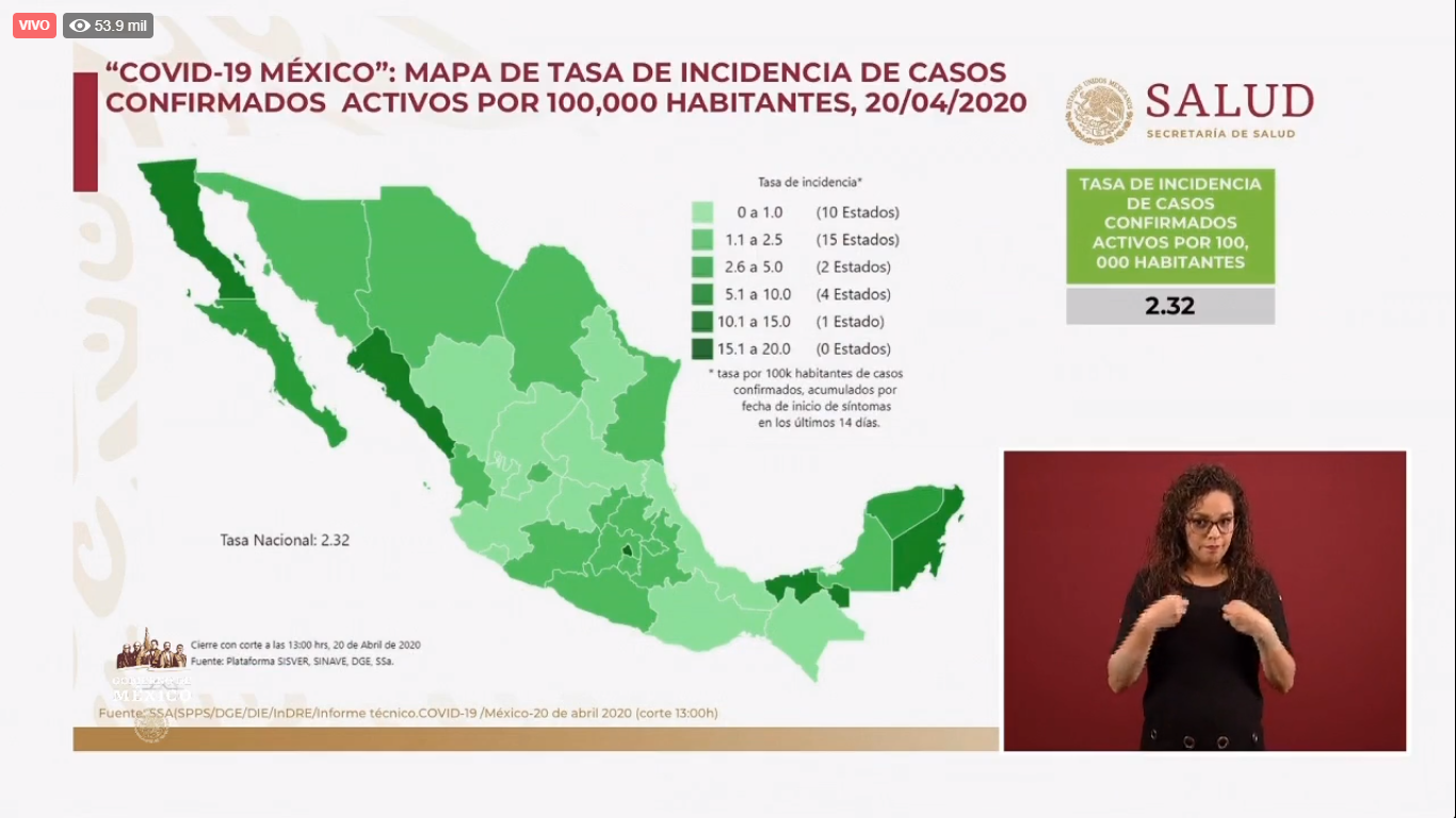 Mapa de tasa de incidencia al 20 de abril