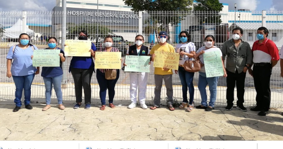 Personal sanitario protesta afuera del Hospital General de Cancún; acusa abandono de autoridades para protegerlos para enfrentar la pandemia.