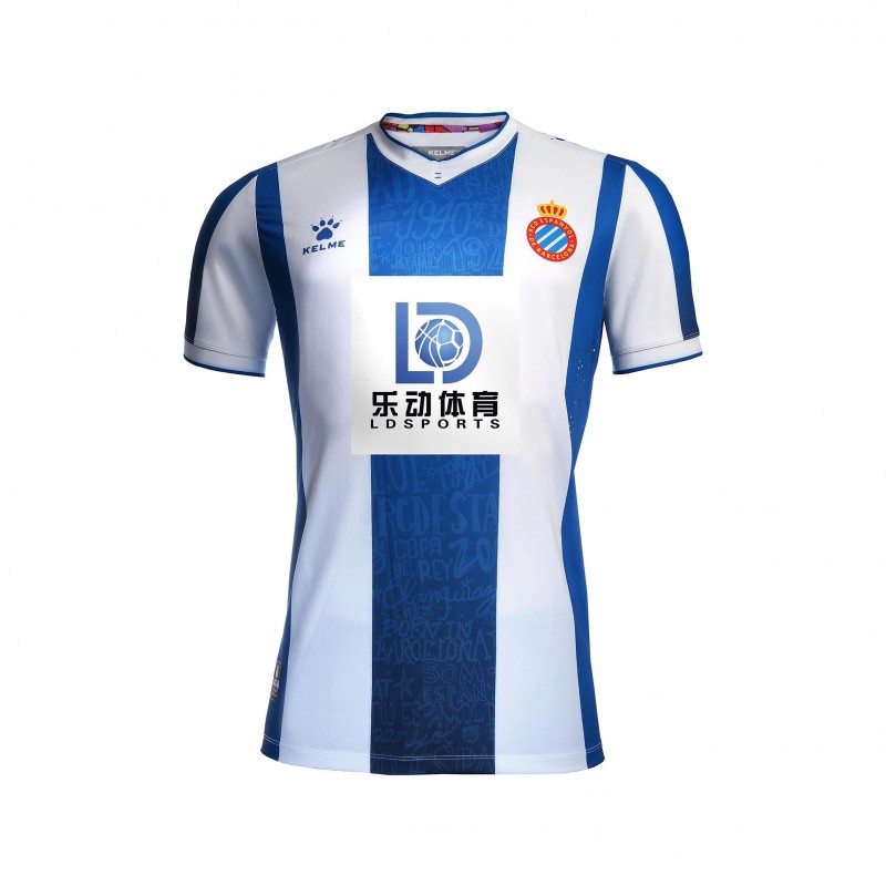 Camiseta 1ª equipación RCD Espanyol, como se muestra en el sitio web