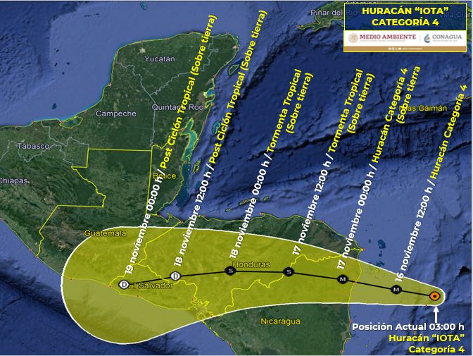 Trayectoria del huracán Iota