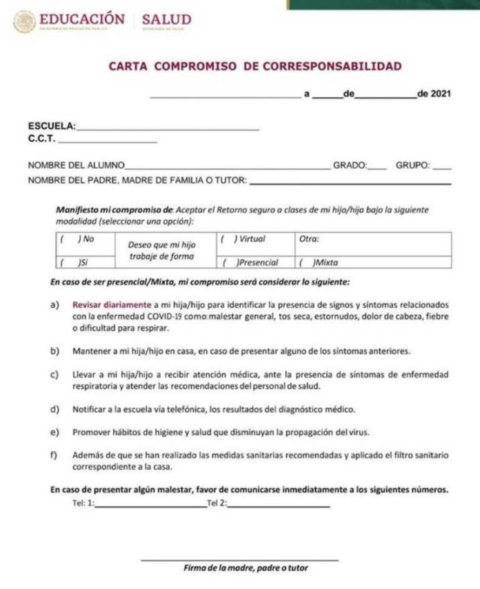 Descarga Aquí La Carta Compromiso SEP Para El Regreso A Clases