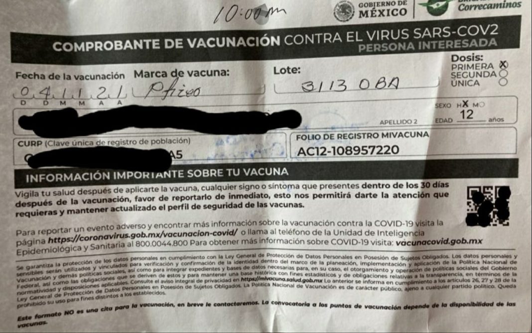 Vacunado contra Covid niño con amparo