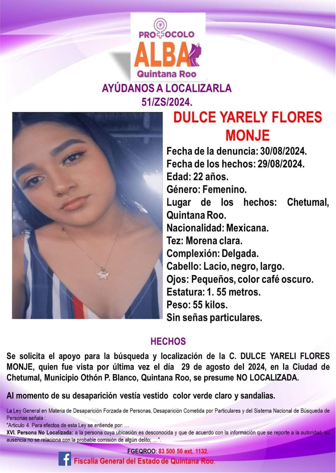 Se busca a Dulce Yarely Flores Monje